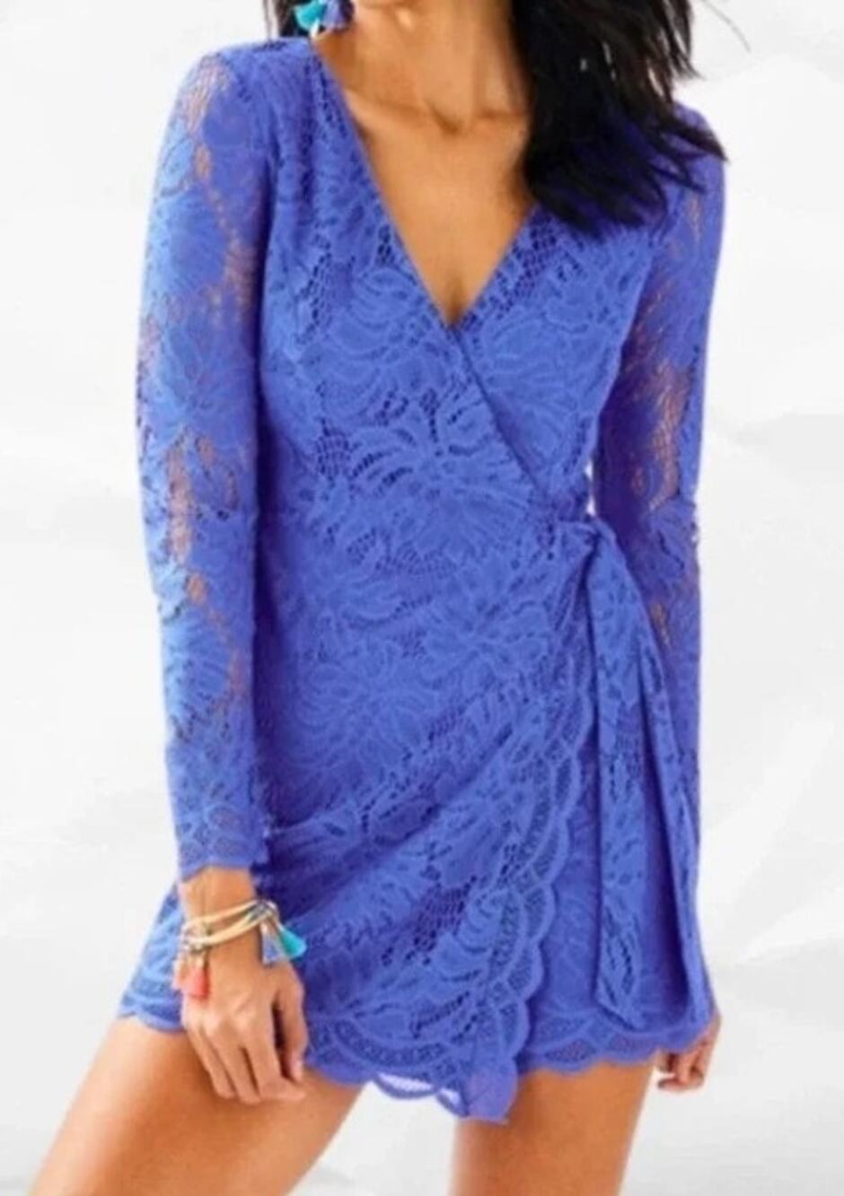 Lilly Pulitzer Tiki Wrap Long Sleeve Lace Faux Wrap Romper Size XL